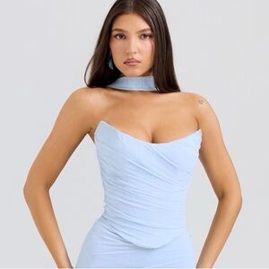 NWT House of CB Light Blue Strapless Top with Scarf